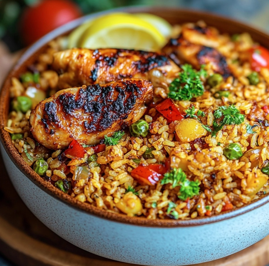 Nigerian Jollof Rice with Grilled Chicken 