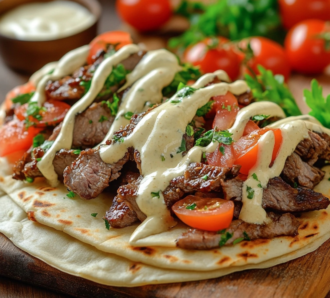Lebanese Beef Shawarma with Garlic Sauce