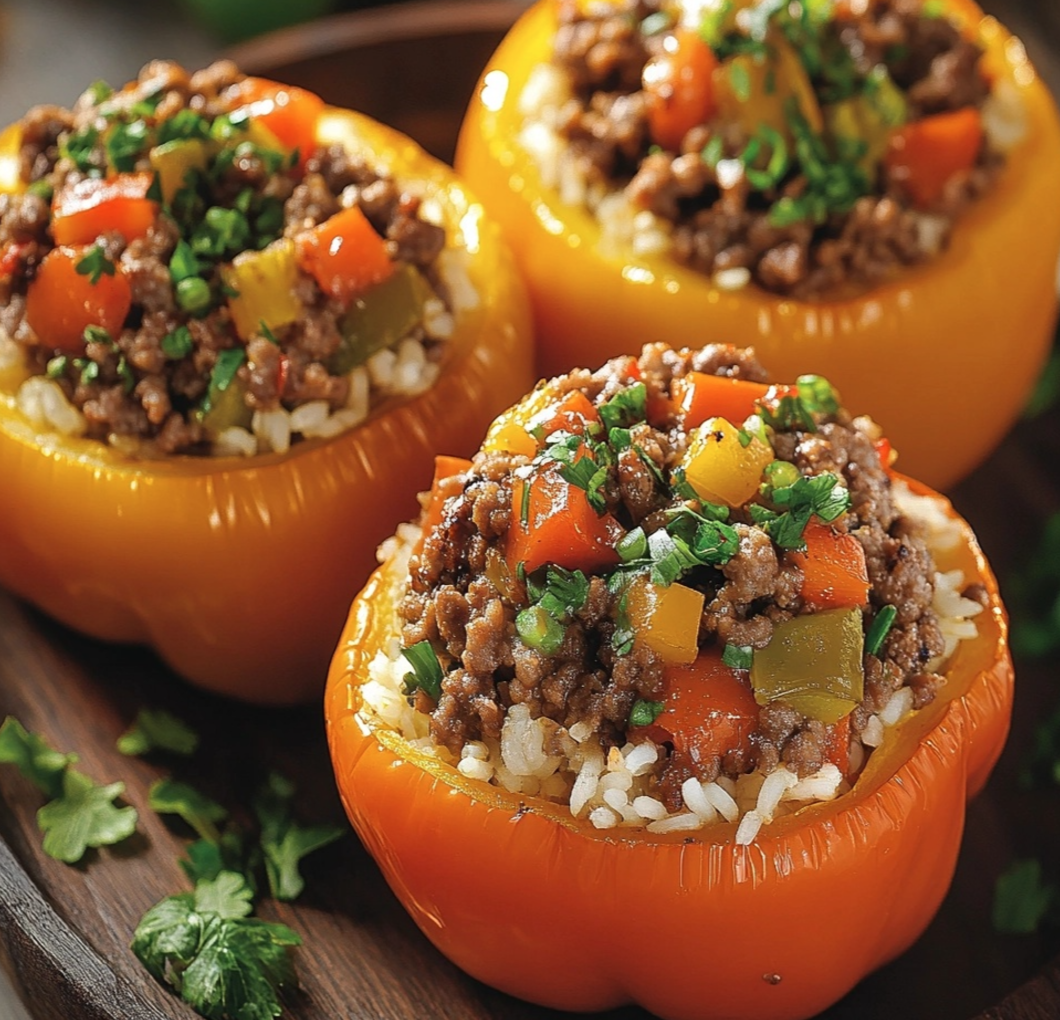 Stuffed Bell Peppers with Ground Beef and Rice
