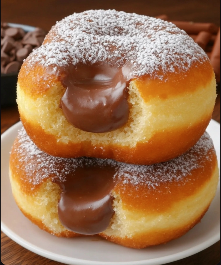 Fluffy Donuts with Chocolate Cream