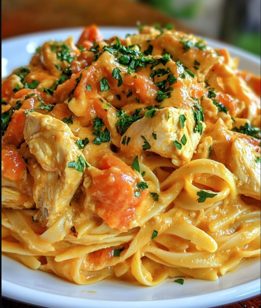 This rich and flavorful pasta with juicy, saucy chicken will have everyone coming back for seconds! 🍝🍗
