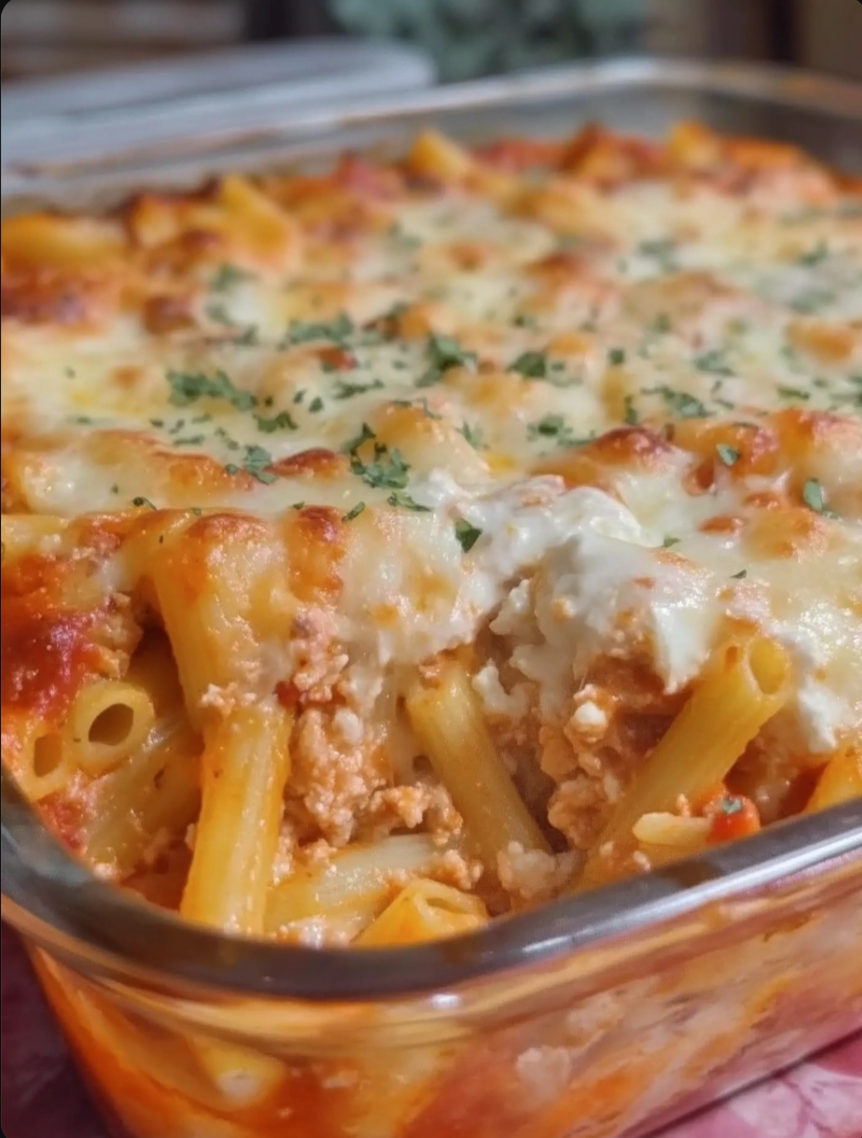 Baked Ziti with Ricotta and Mozzarella 🍝🧀✨.