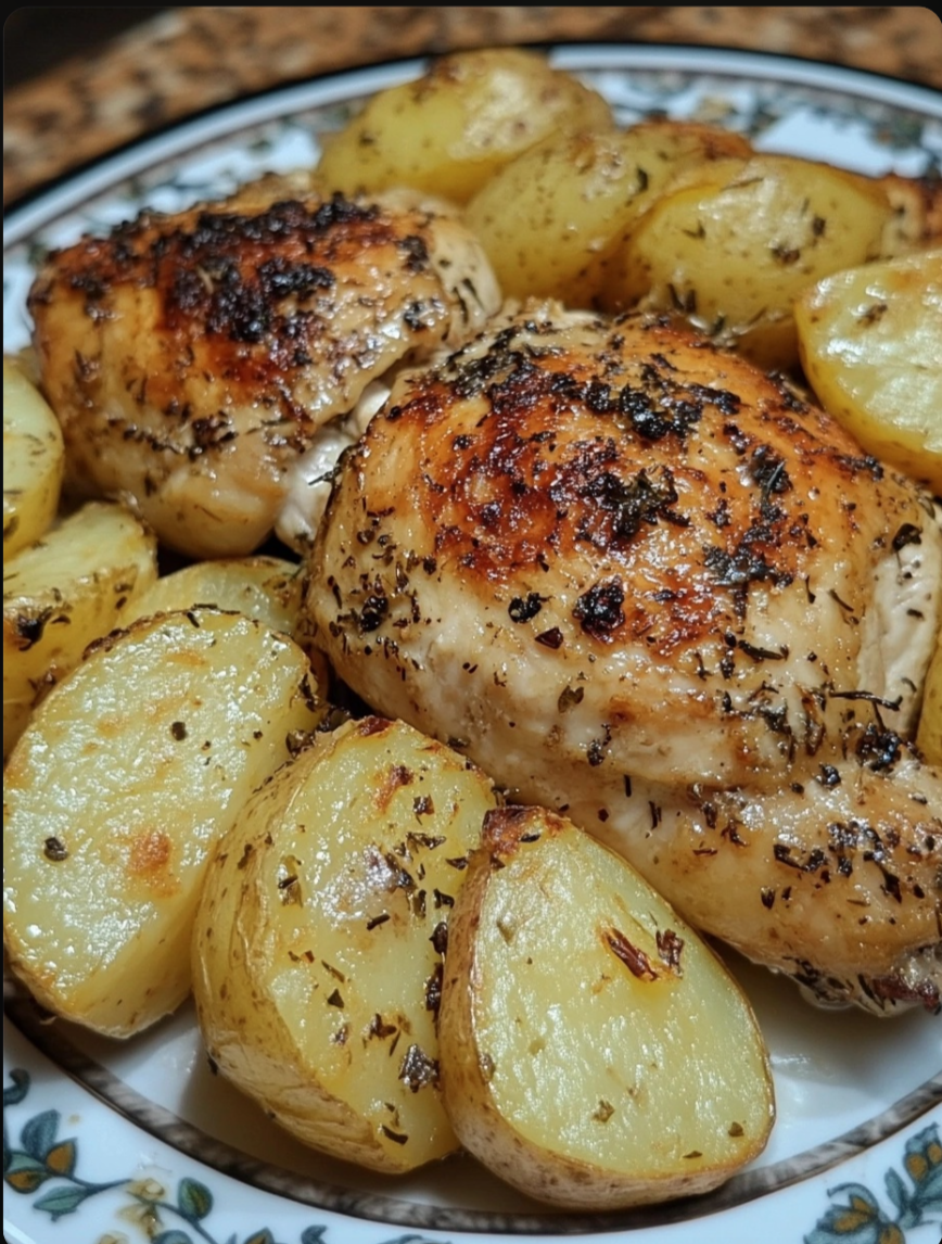 Chicken with baked potatoes