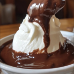 New York Style Cheesecake Topped with Dark Chocolate Pudding Over Vanilla Custard