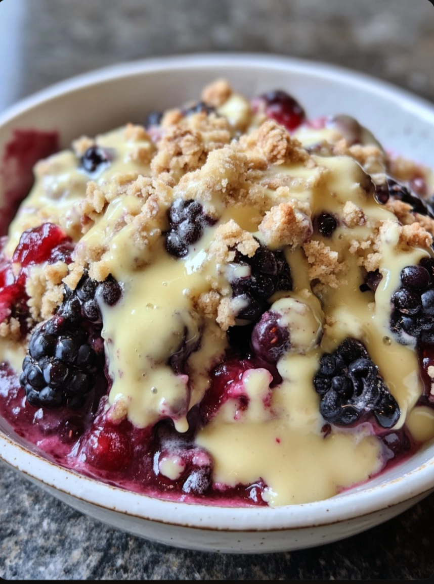 Mixed Berry Crumble with White Chocolate Crème Anglaise